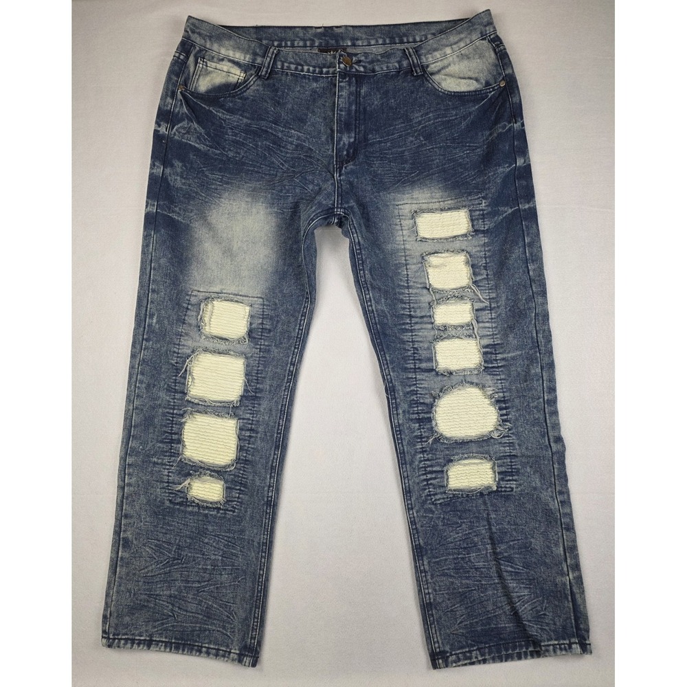 Men's Red Ape Distressed Acid Wash Jeans Size 44x30 Patched Denim